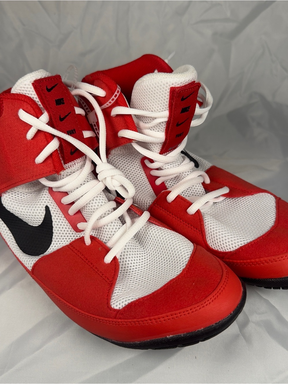 Nike Fury Men’s High Top Wrestling Shoes Red White - NWOB